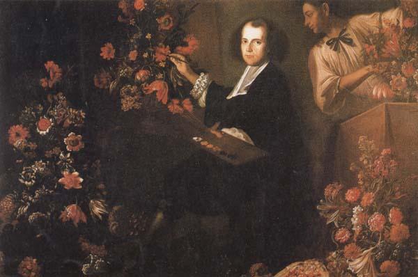 Mario Dei Fiori Self-Portrait with a Servant and Flowers France oil painting art